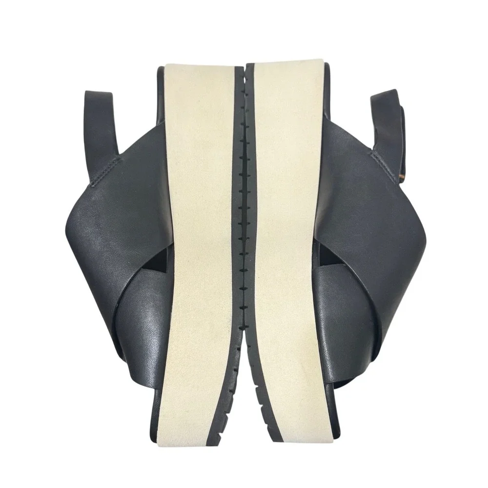 Vince Jenaya‎ Sport Platform Sandal Womens 8 Black Cream Leather